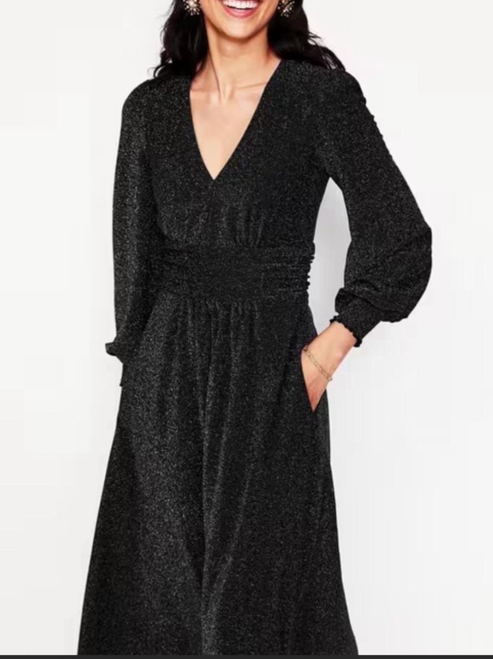 Boden NWT Metallic Shimmer Wrap Midi Dress Black Size 12 Holiday Party